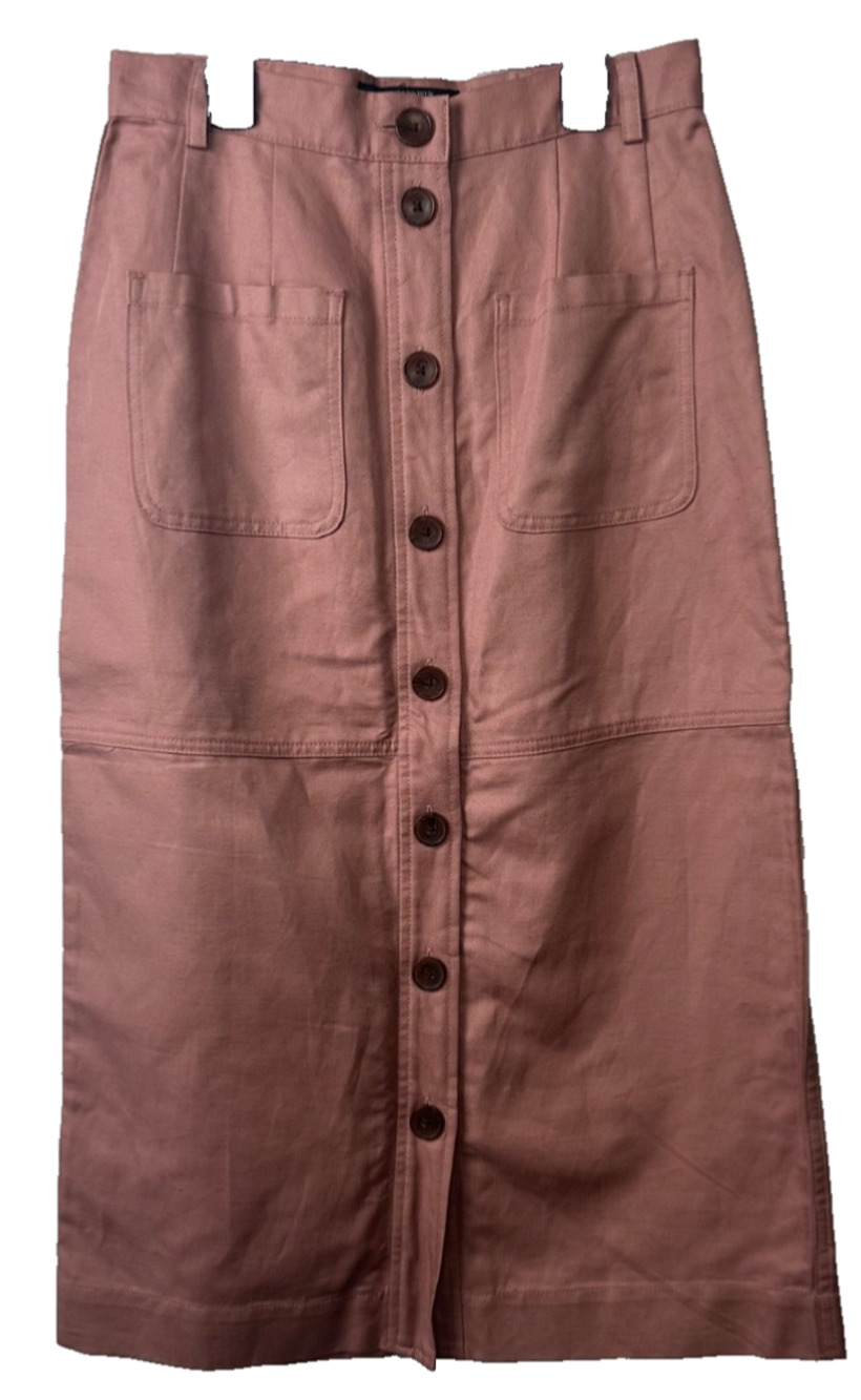 The J. PETERMAN Company 2 A LINE Button Front Skirt Linen Blend Slit Pockets C3